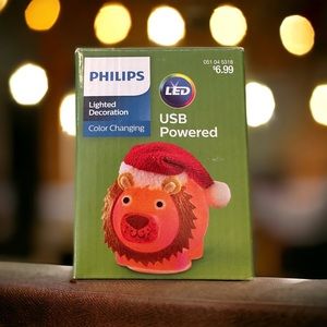 New ! Philips Christmas USB Powered LED Glitter Lion with Santa Hat